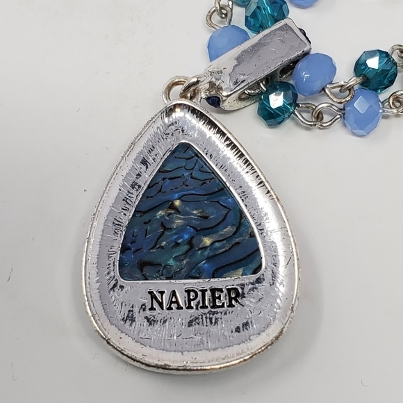 NAPIER DEMI PARURE NECKLACE CLIP ON EARRINGS SILVER BLUE GREEN FAUX STONE BEADS - Picture 11 of 16